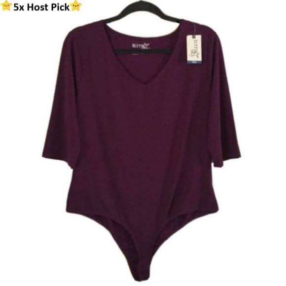 Terra & Sky Tops - ❣️TERRA & SKY Elbow Slv V-Neck Bodysuit Purple 0X